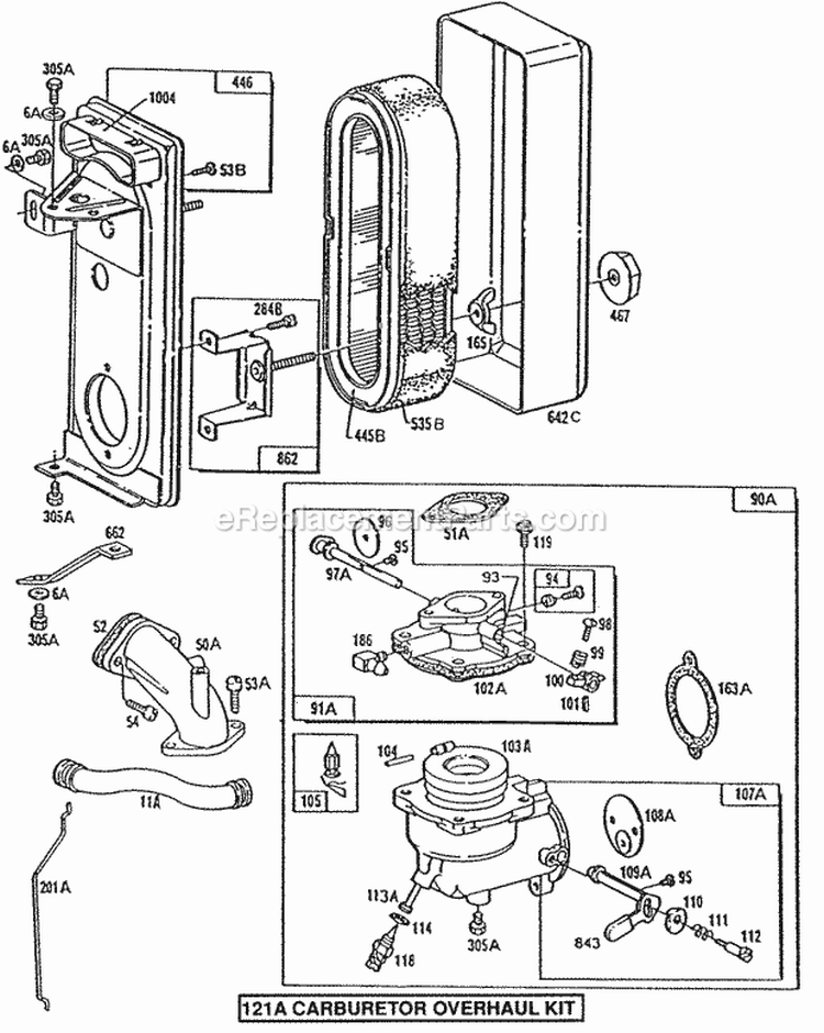 Carburetor Air Cleaner Grp Diagram and Parts List for  Briggs and Stratton Engine